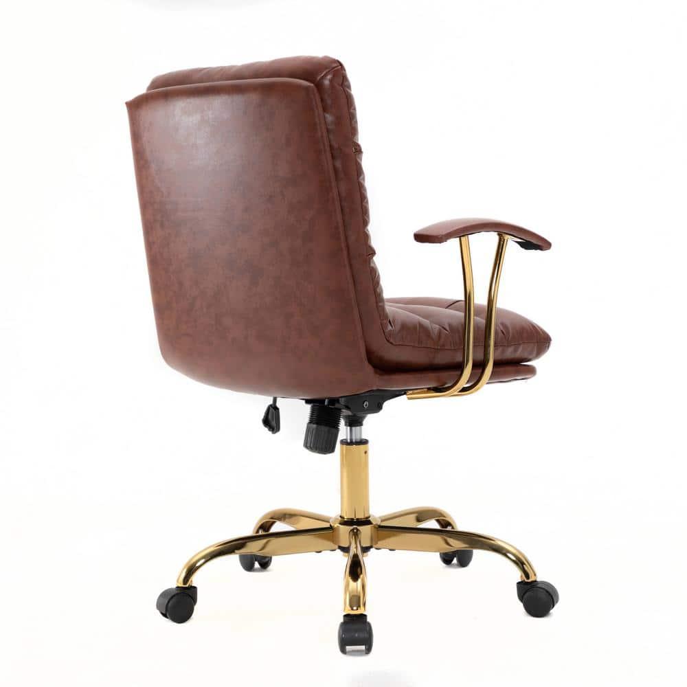 LeisureMod Regina Single Ergonomic Padded Leather Lumbar Support Adjustable Height Swivel Executive Office Chair with Gold Steel Frame