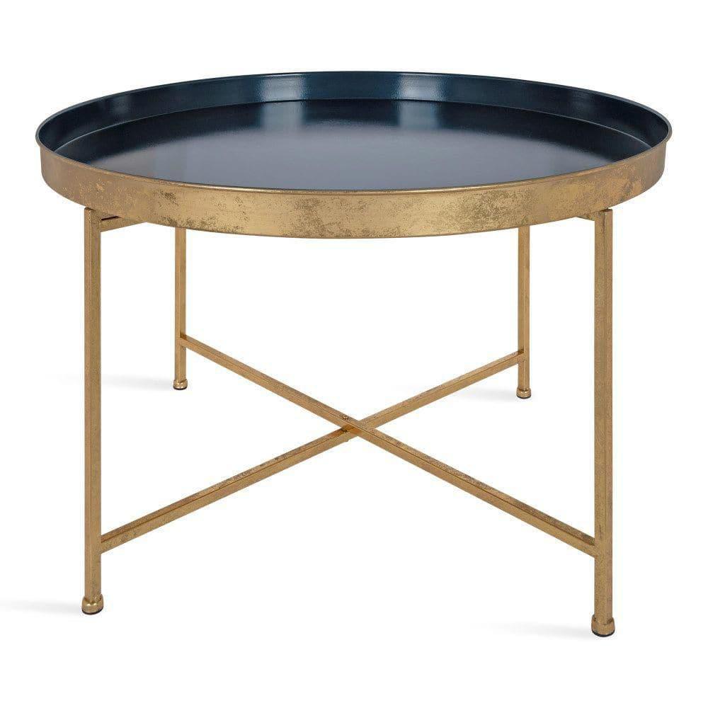 Kate and Laurel Celia Round Metal Coffee Table, 28.25x28.25x19, Navy Blue and Gold