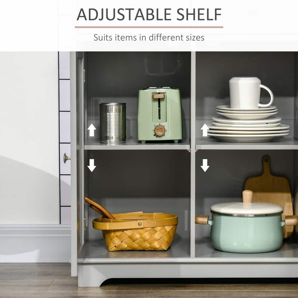 HOMCOM Kitchen Storage Cabinet, Sideboard Floor Cupboard with Solid Wood Top, Adjustable Shelf, and 3 Drawers for Living Room, Gray