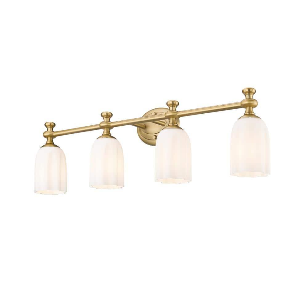 Orion 31.25" Gold Vanity Light with Opal Glass Shades