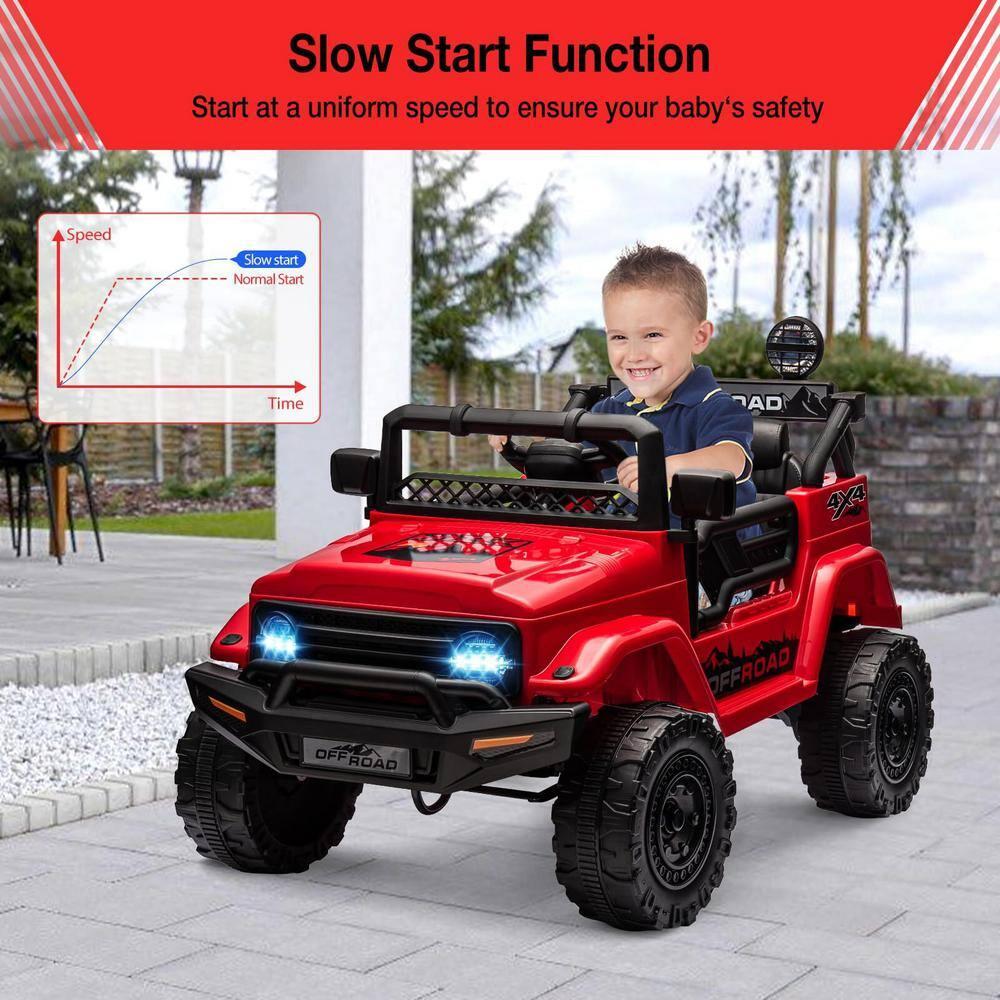 Ride On Truck Car 12V, Electric Vehicle w/Remote Control, 3 Speeds, LED Lights, Music, Spring Suspension, Ride on Car for Kids