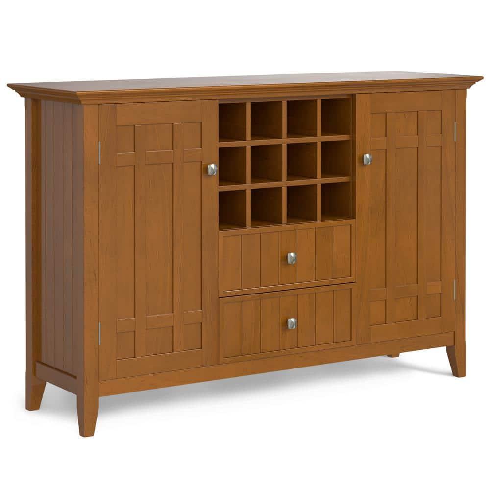 Simpli Home Bedford 54" Wide SOLID WOOD Sideboard Buffet and Wine Rack