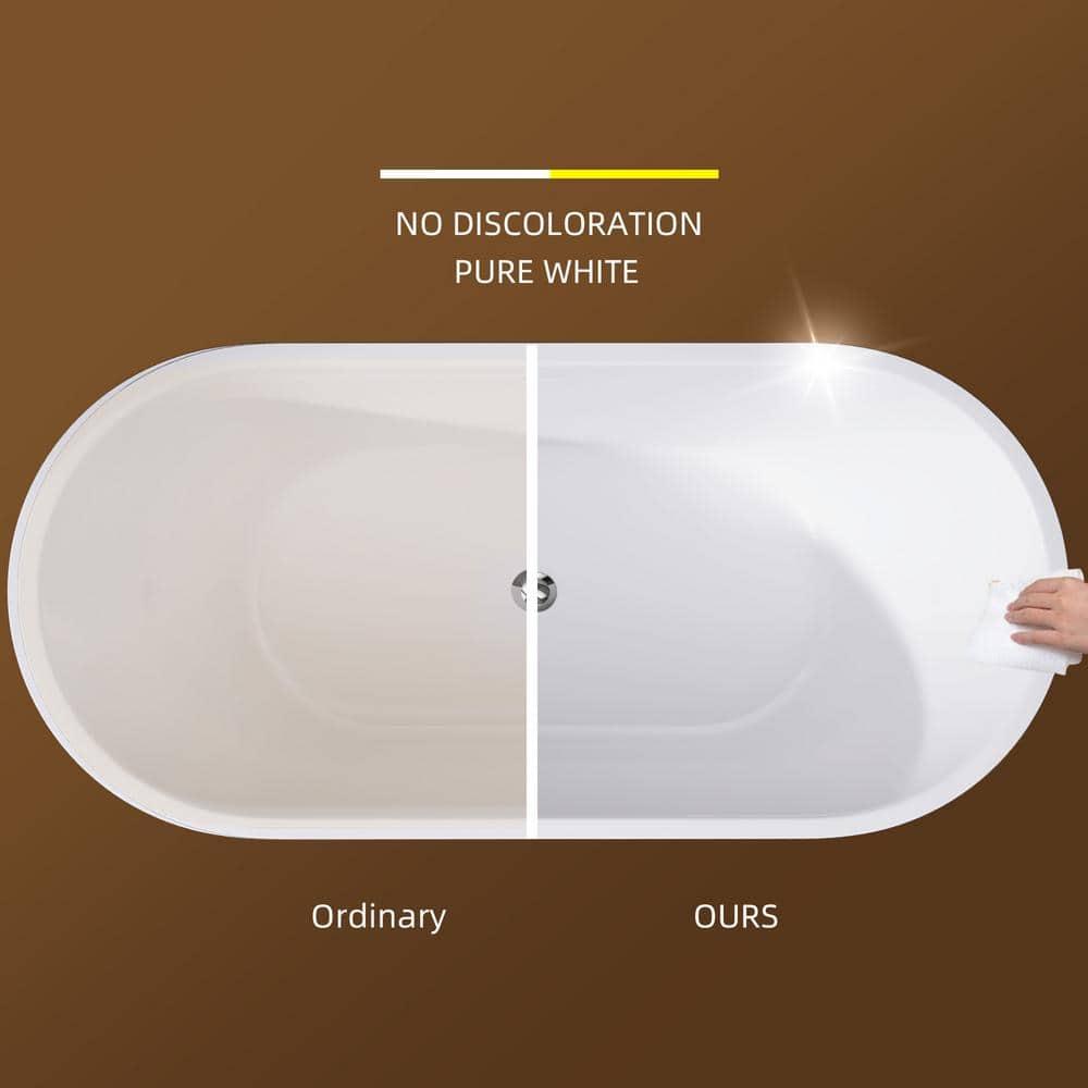 55" Freestanding Soaking Acrylic Bathtub Contemporary Stand Alone Tub with Pop-Up Drain