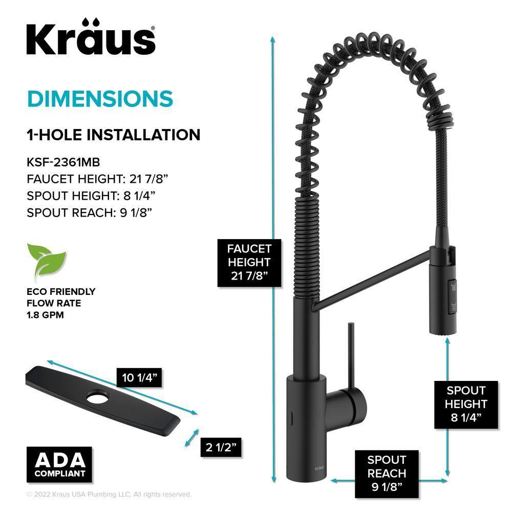 KRAUS Oletto Touchless Sensor Commercial Pull-Down Single Handle Kitchen Faucet with QuickDock Top Mount Assembly