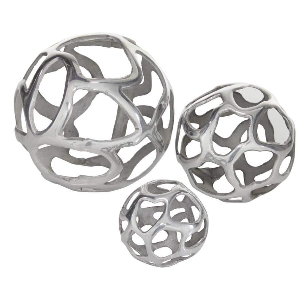 Olivia & May Set of 3 Decorative Aluminum Balls Silver : Textured Orb Sculptures for Tabletop Decor