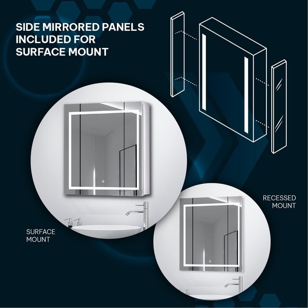 Royale Plus 40 in. W x 30 in. H Clear Recessed/Surface Mount Medicine Cabinet with Mirror, Tri-View Doors, LED, Defogger