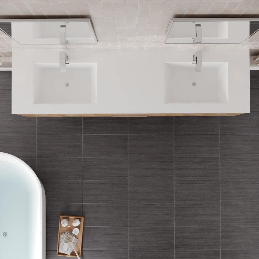 Wade Logan® Wauconda 72"W X 20"D Wall Mount Double Sink Bathroom Vanity With White Acrylic Countertop And Integrated Sinks