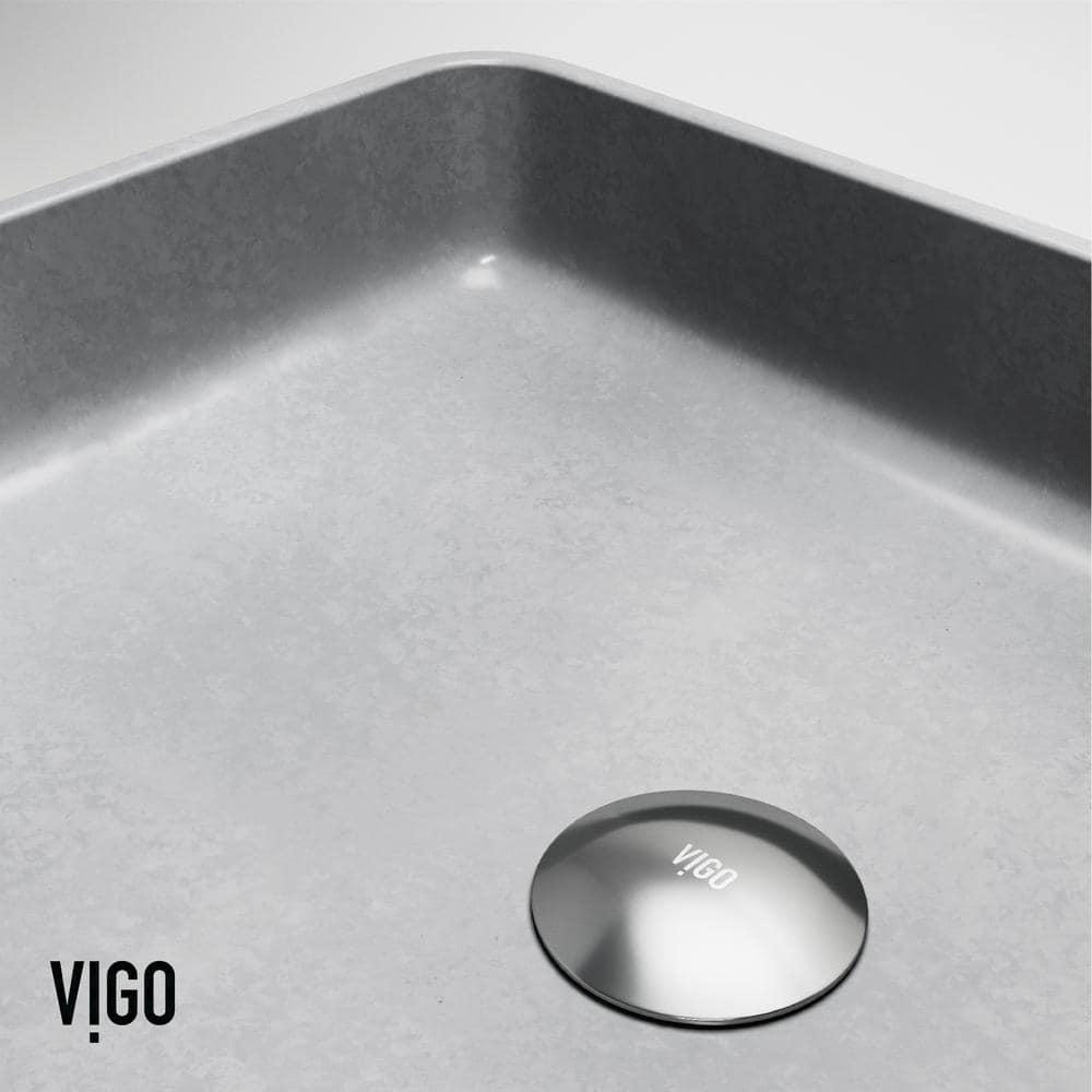 VIGO Tarragona Gothic Ashford Gothic 19" L x 14" W x 4" H Rectangular Concrete Vessel Bathroom Sink with 11" H Faucet VGT2080