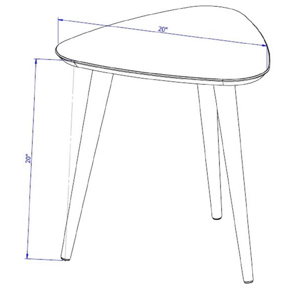 19.68" Utopia High Triangle End Table with Splayed Wooden Legs Gloss White - Manhattan Comfort: Mid-Century Modern, MDF Construction