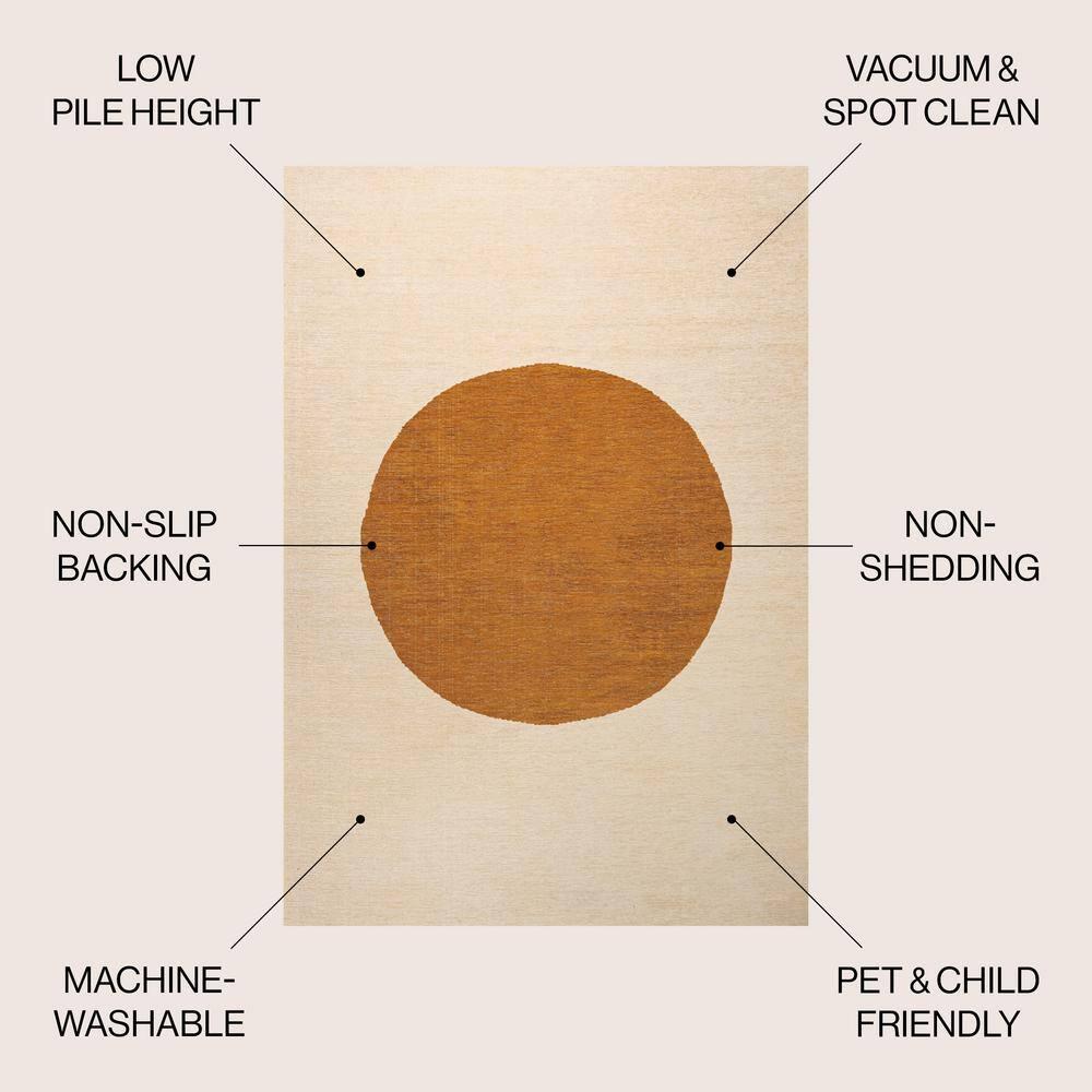 9' x 12' Cirkel Minimalist Geometric Dot Machine-Washable Area Rug, Cream/Rust - JONATHAN Y