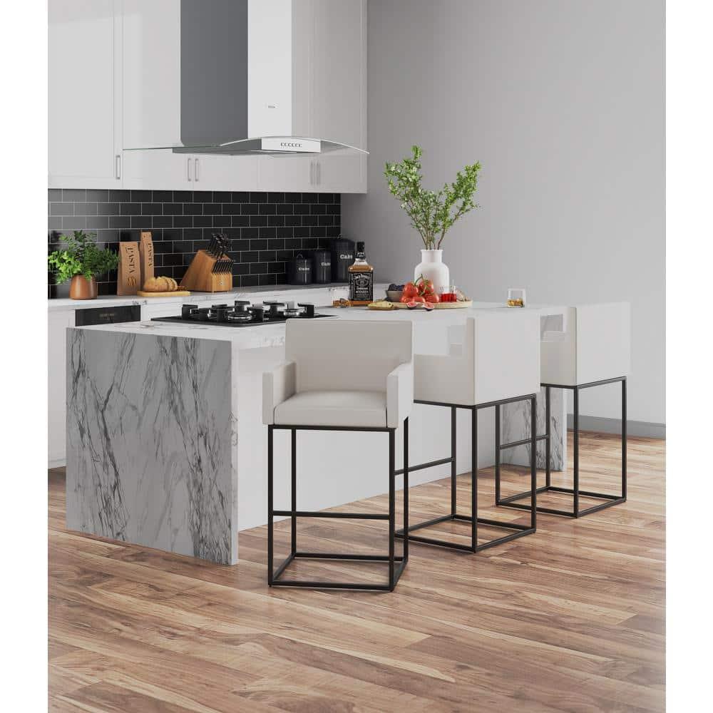Manhattan Comfort Ambassador Metal Counter Height Barstool Cream: Upholstered, No Assembly, Faux Leather