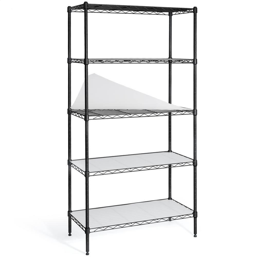Black Adjustable Height 5-Tier Steel Garage Storage Shelving Unit with Clear Liners