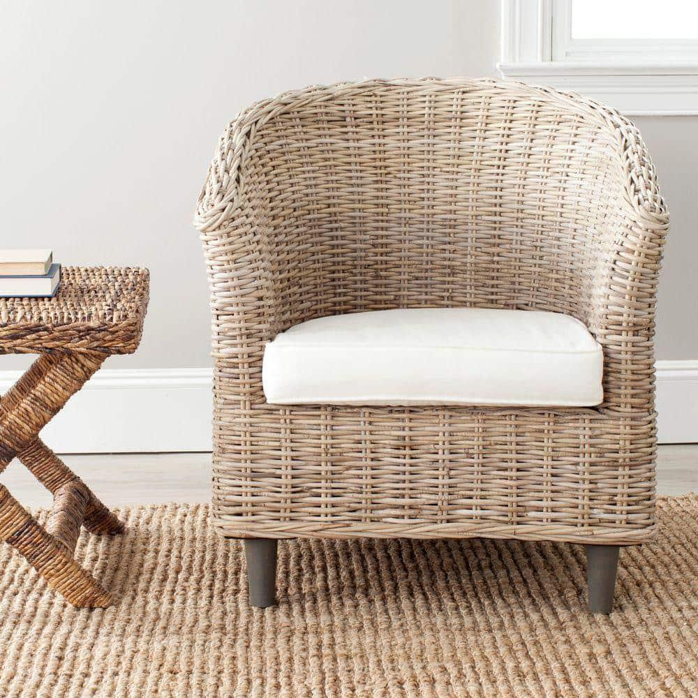 Omni Barrel Chair - FOX6501 - White/Natural Unfinished - Safavieh