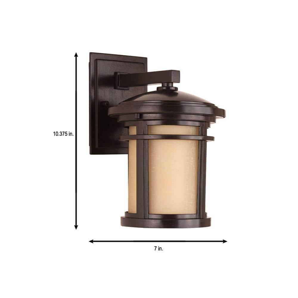 Progress Lighting Wish Collection 1-Light Small Wall Lantern in Antique Bronze with Etched Umber Linen Glass Shade