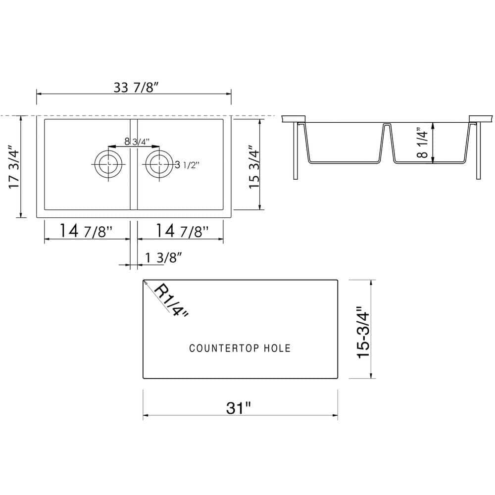 34'' L Double Bowl Granite Kitchen Sink