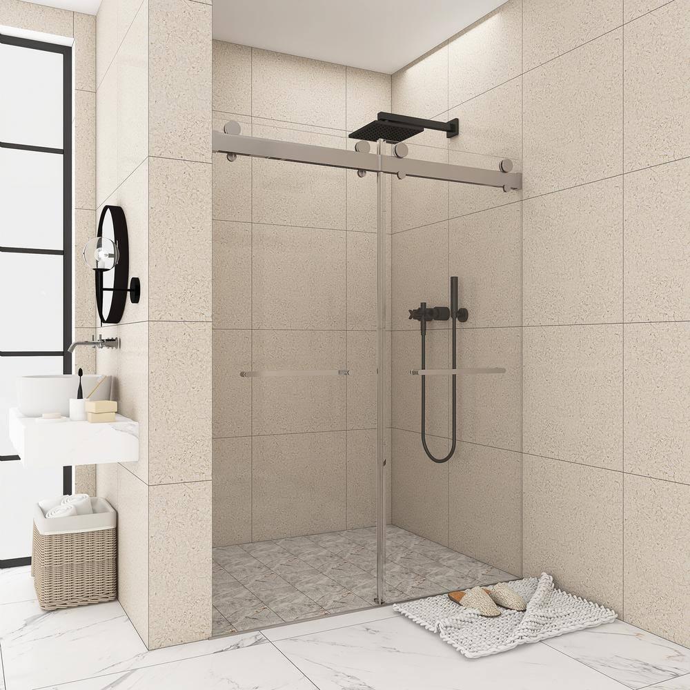 JimsMaison 72" W x 79" H Soft-Closing Double Sliding Frameless Shower Door with Clear Glass JMBGSD03-72BN