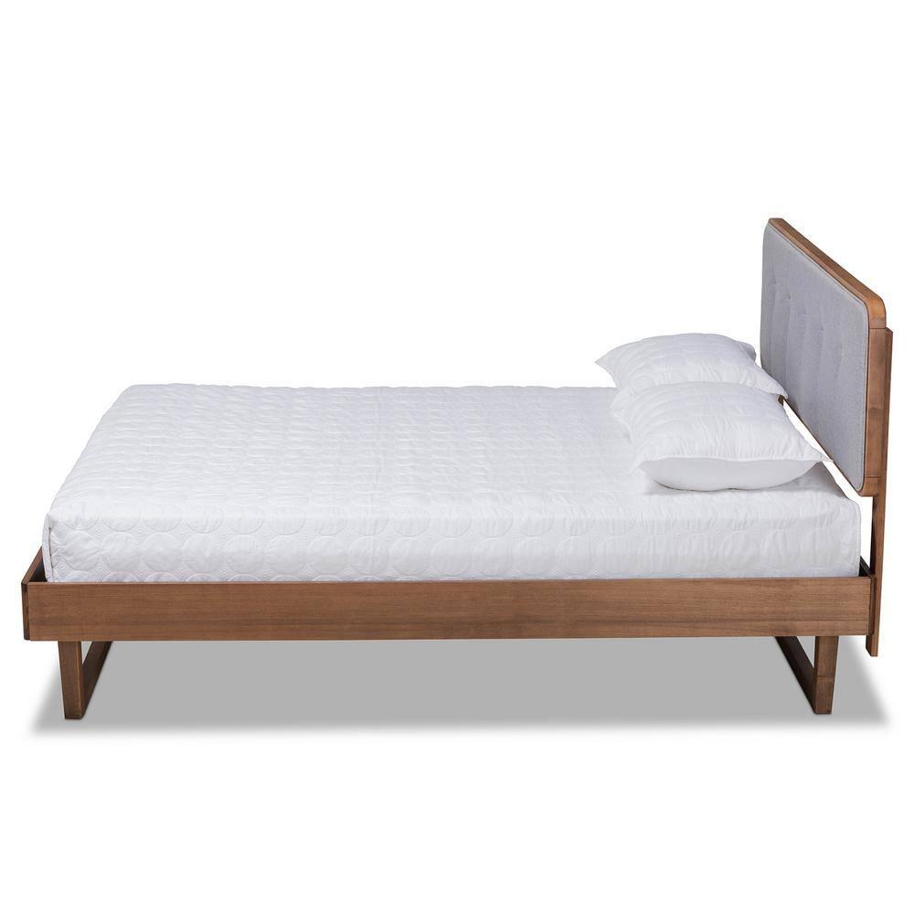 King Natalia Platform Bed Light Gray/Walnut - Baxton Studio