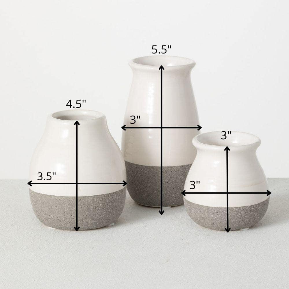 Sullivans Set of 3 Petite Ceramic Vases 3"H, 4.5"H & 5.5"H Gray and White