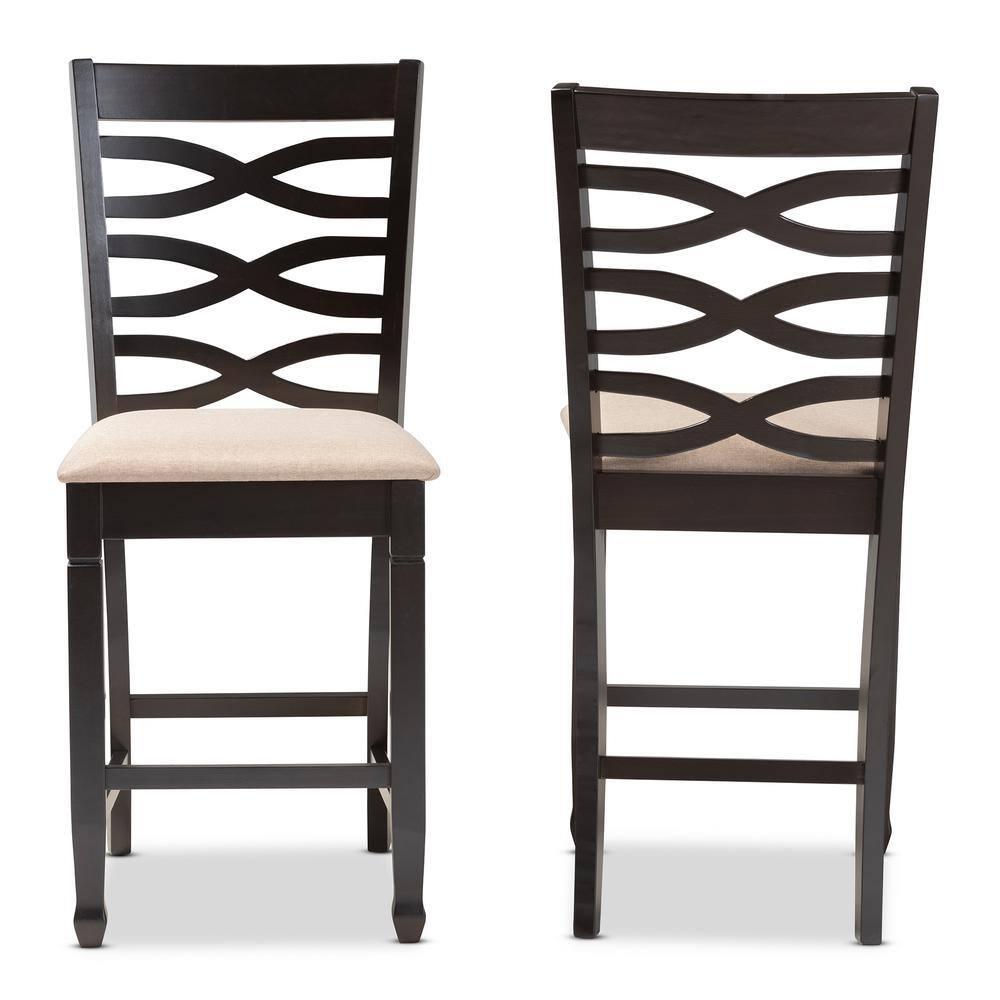 Baxton Studio Set of 2 Caron Finished Wood Counter Height Barstools Sand Brown: Rubberwood Frame, Foam Padded, Cut-Out Back Design