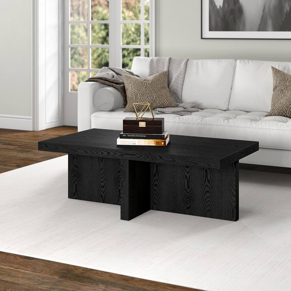 Evelyn and Zoe Elna Contemporary Wide Rectangular Wood Coffee Table, Black Grain