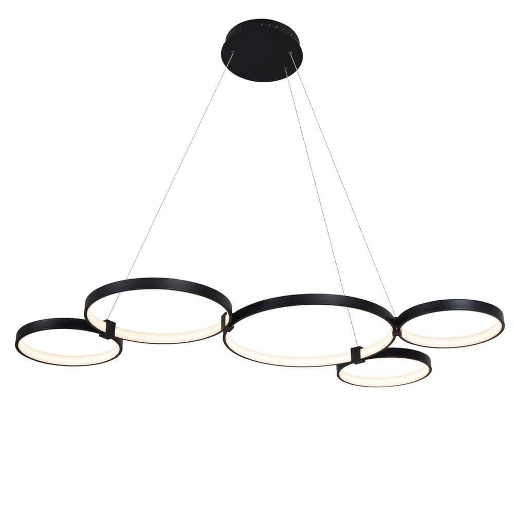 Capella 50-Inch Black Modern LED Multi-Ring Adjustable Chandelier