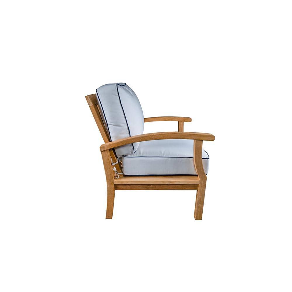 Jakarta Teak 5 Piece Sofa Set with Sofa, 2 Club Chairs, Coffee Table and Side Table, Canvas Cushions