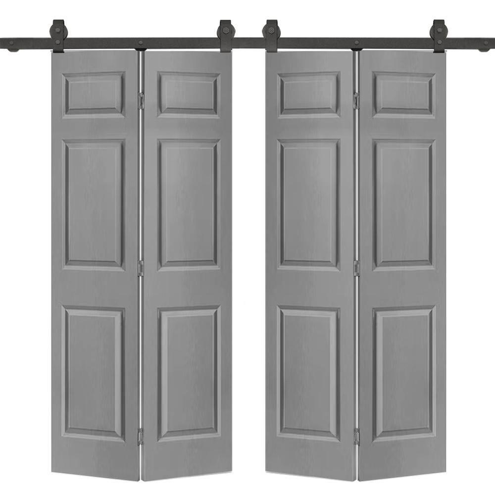 Calhome Paneled MDF Composite Double Bifold Barn Doors with Installation Hardware Kit