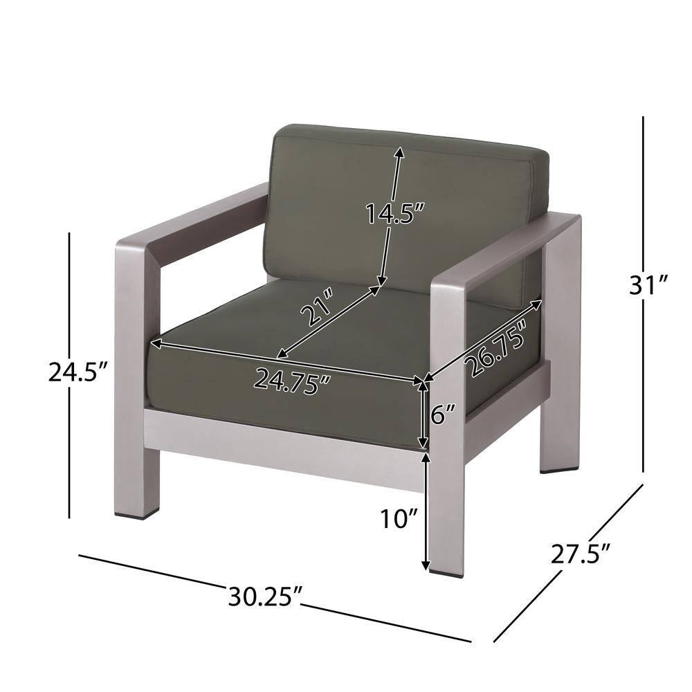 Darius Outdoor Aluminum Club Chairs, Set of 2, Sliver, Gray