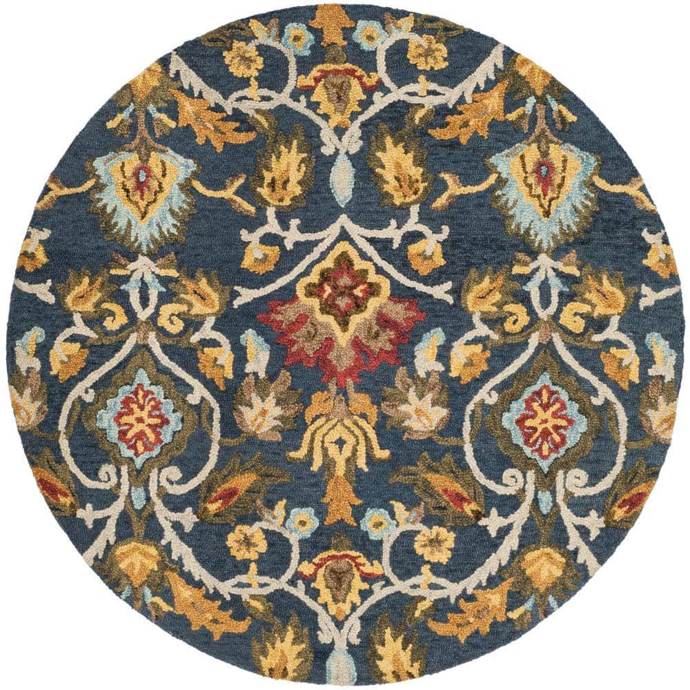 SAFAVIEH Blossom Lennon Floral Wool Area Rug, Navy/Multi, 9' x 9' Round