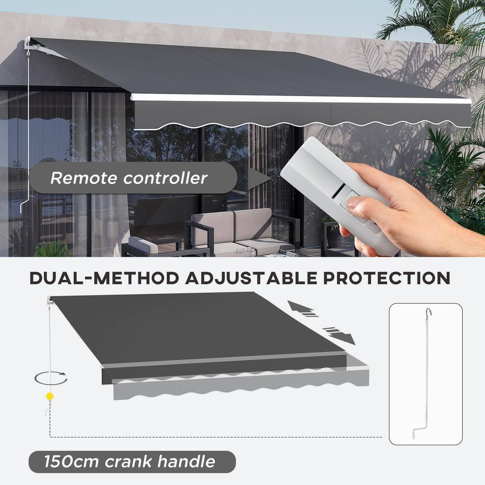 Outsunny Electric Awning, Retractable Awning with Remote Controller and Manual Crank Handle