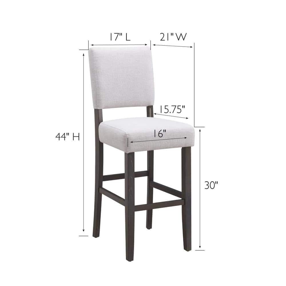 Leick Home 10087-BBHG Upholstered Back Bar Height Stool with Wood Base, Set of 2, for Elevated Kitchen Counters, High Top Tables, and Bars, Blackbean and Heather Gray