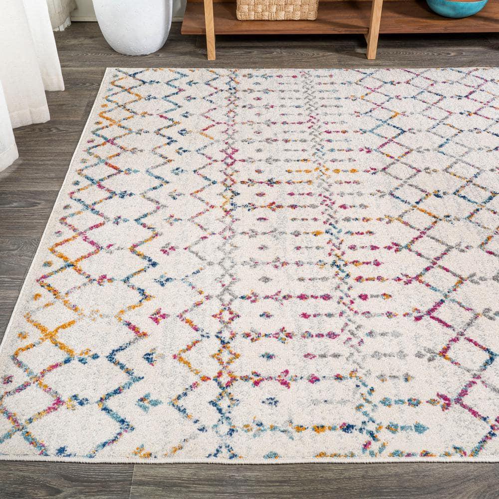 JONATHAN Y Moroccan HYPE Boho Vintage Diamond Ivory/Multi 3 ft. x 5 ft. Area Rug