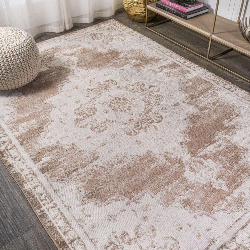 4'x6' Alhambra Ornate Medallion Modern Area Rug, Brown/Cream - JONATHAN Y