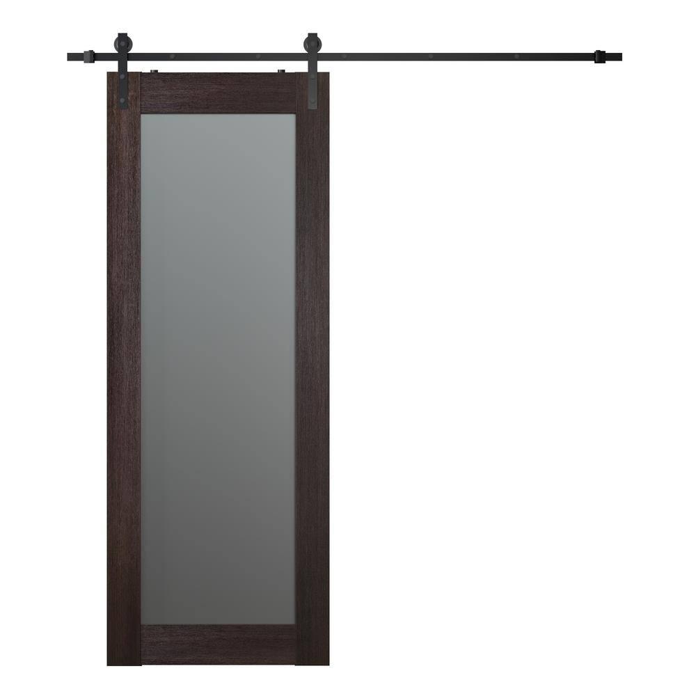 Belldinni Avon 207 Solid Manufactured Wood and Glass Paneled Prefinished Barn Door with Installation Hardware Kit