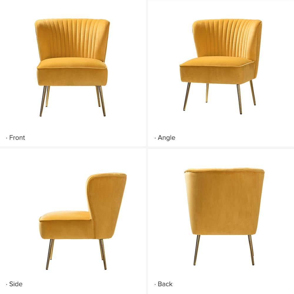 Comfy Velvet Accent Chair Transitional Armless Side Chair Gold Leg Vanity Living Room Adult Mustard