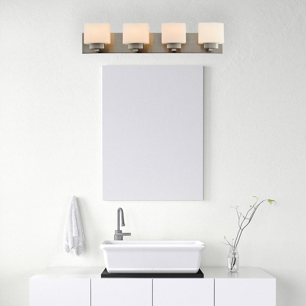 Design House Dove Creek 4-Light Dimmable Vanity Light with Frosted Glass Shades, Satin Nickel