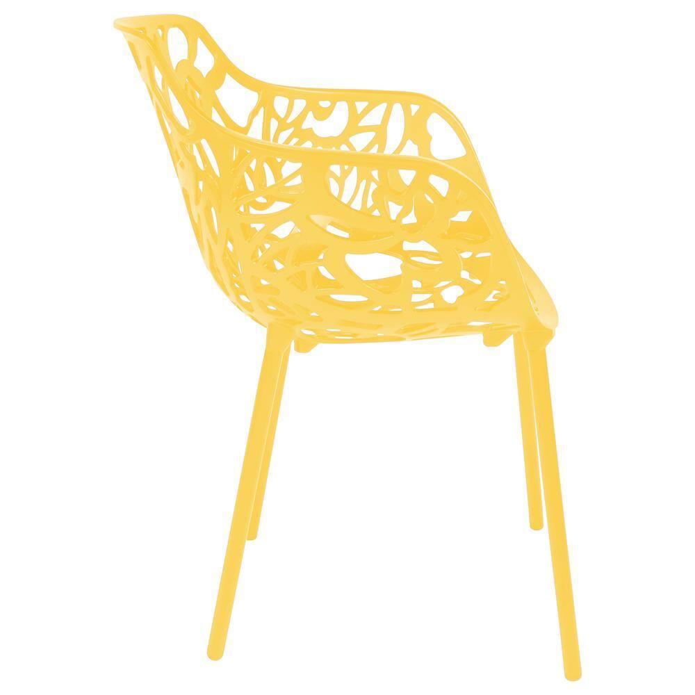 LeisureMod Devon Aluminum Stackable Outdoor Dining Armchair Set of 2, Yellow