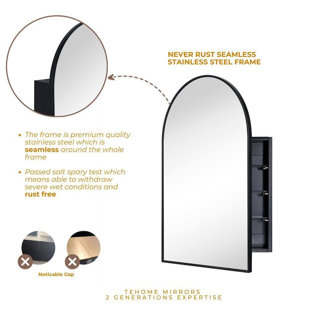 TEHOME 20 x 30'' Black Arched Bathroom Medicine Cabinet with Mirror Recessed and Surface Mount Medicine Cabinet Mirror