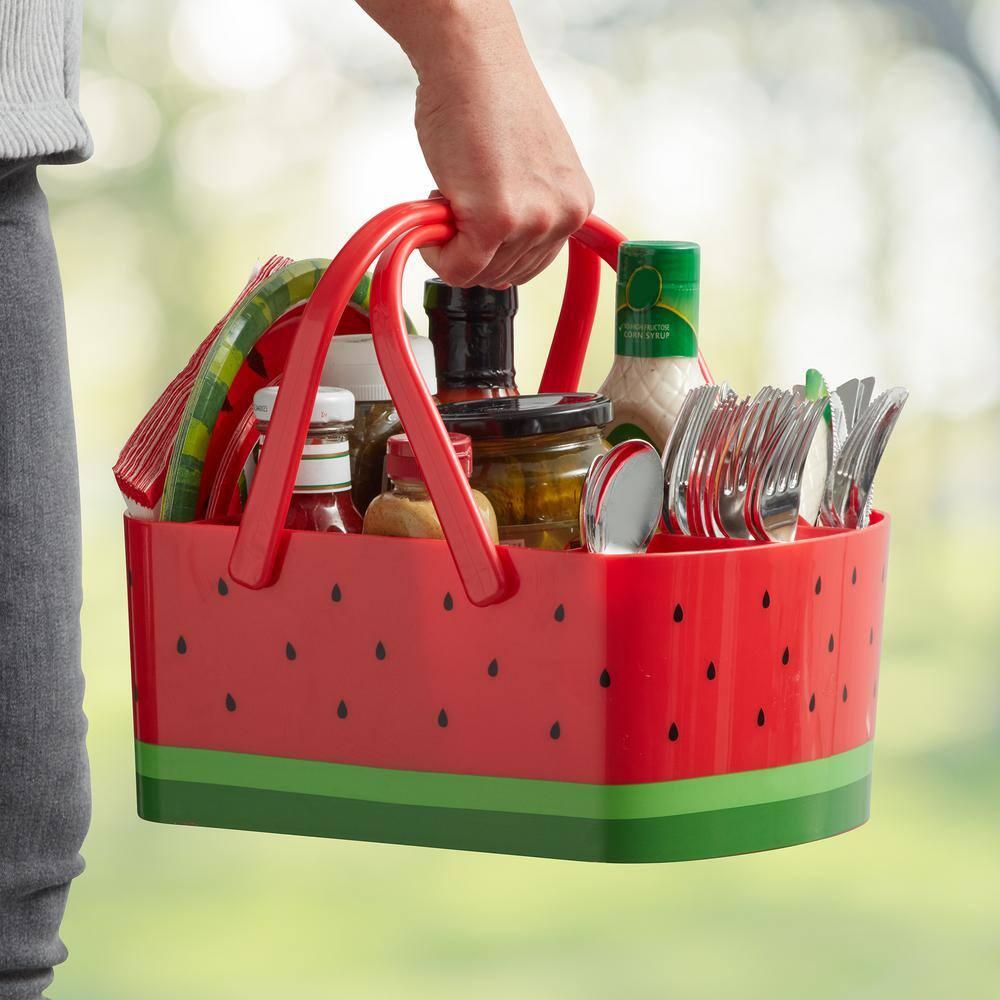 saney Watermelon Caddy Grilling Caddy BBQ Utensil Caddy with Fold Down Carry Handles for Organizing Condiments, Tools for Grill, BBQ, Picnics, Household Cleaning