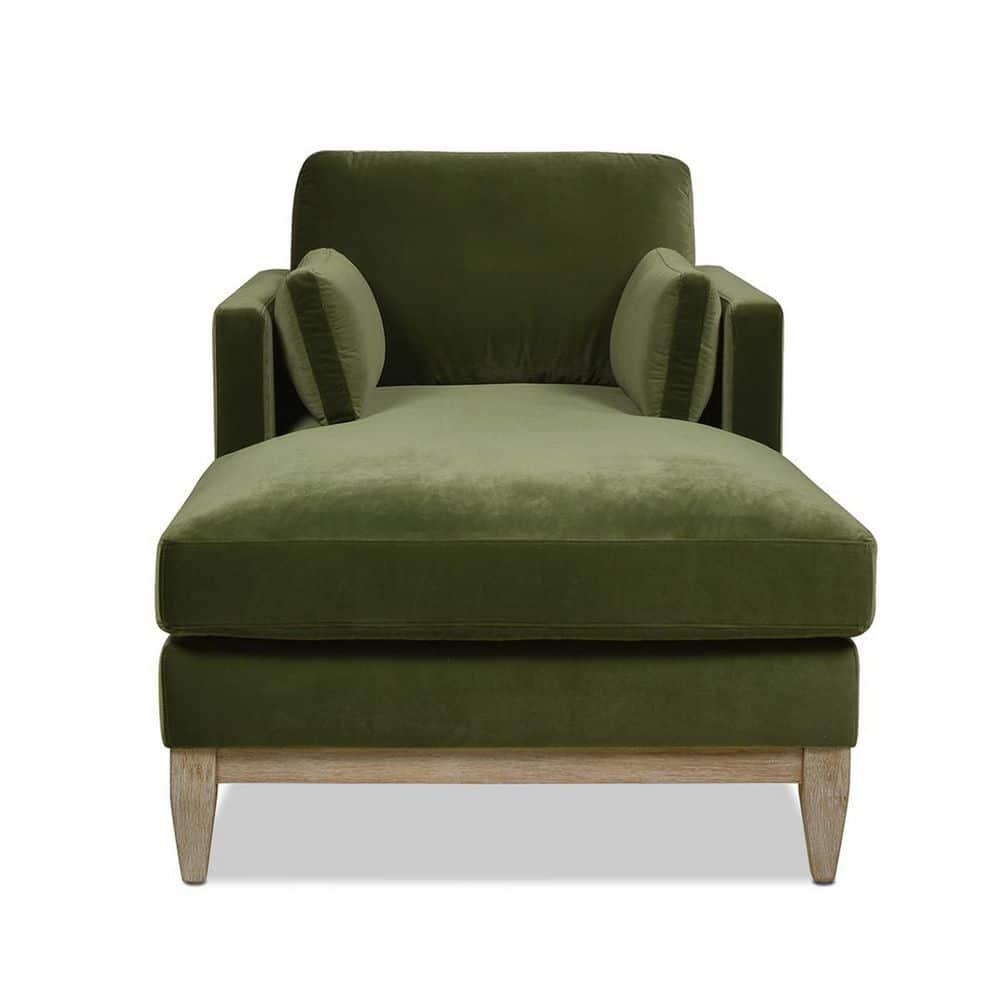 Jennifer Taylor Home Knox 65" Modern Farmhouse Performance Velvet Living Room Chaise Lounge Chair in Olive Green