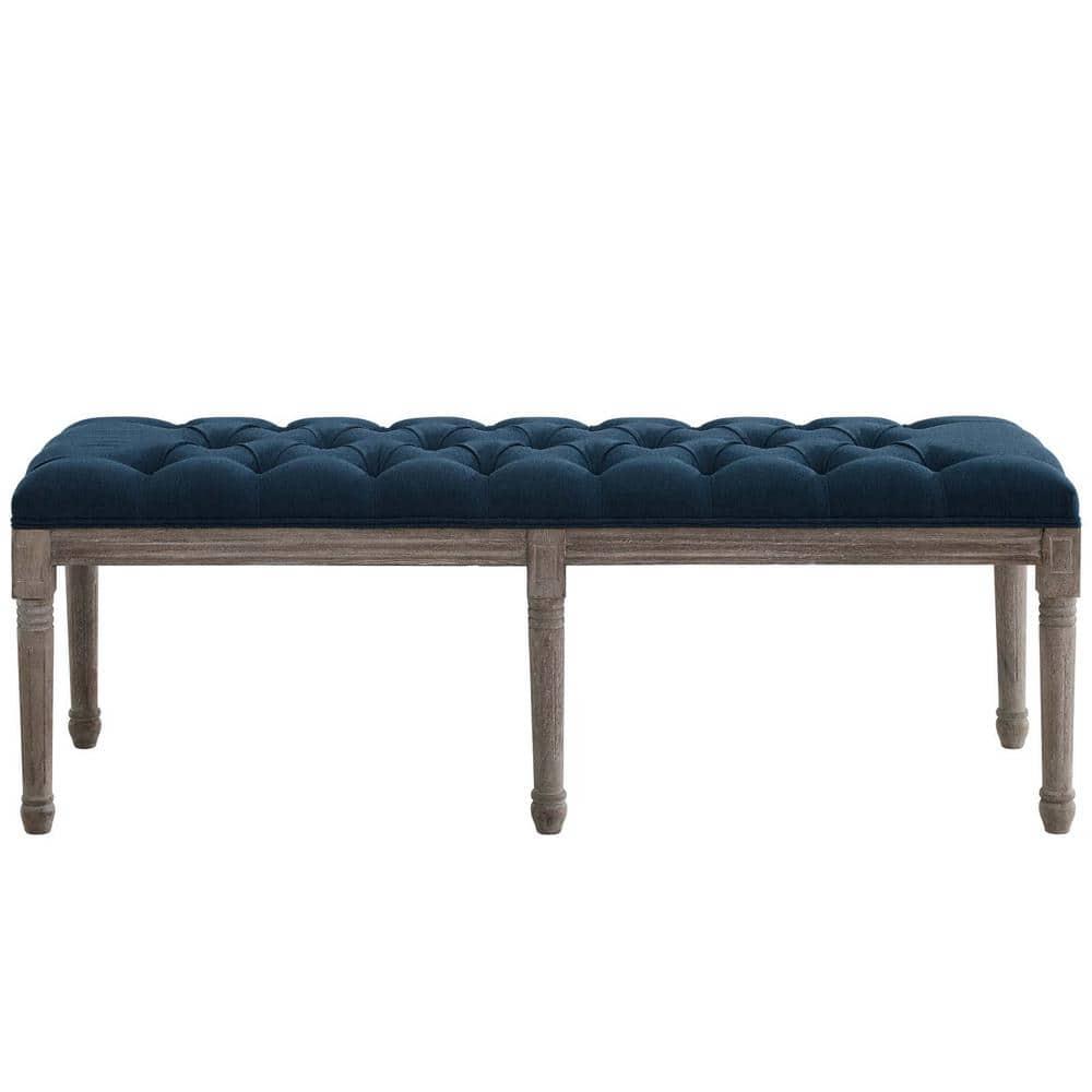 Province French Vintage Upholstered Fabric BenchNavy