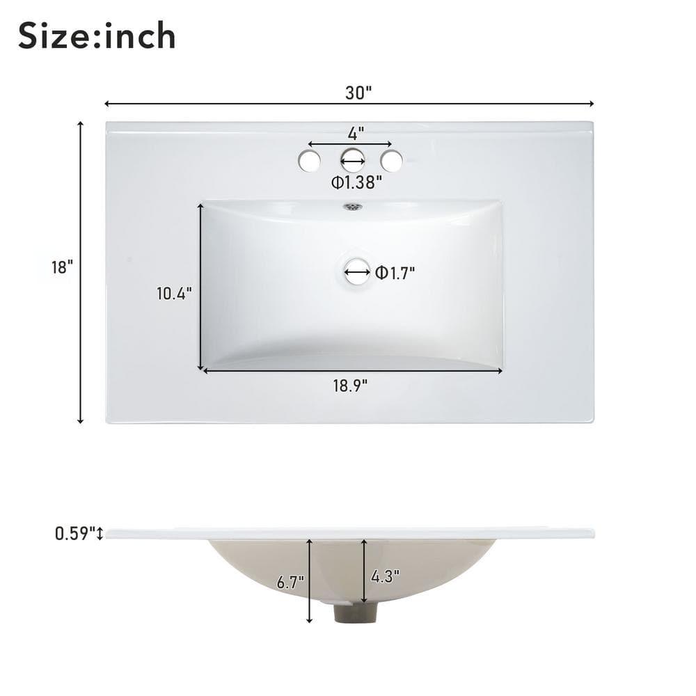 Tryimagine 30-Inch Bathroom Vanity With Ceramic Basin,  Soft Close Door And Adjustable Shelves