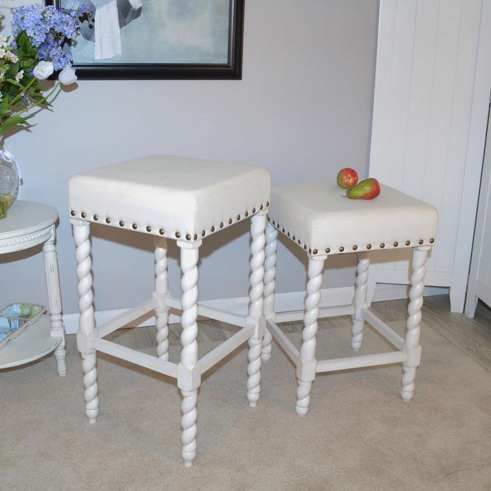 Carolina Living Remick 24" Counter Stool - Vintage White - Linen Upholstery