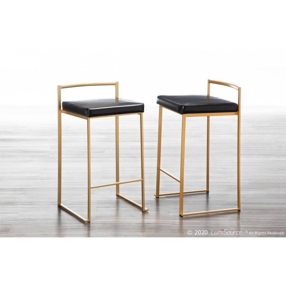 Set of 2 27" Fuji Contemporary Counter Height Barstool Black - Lumisource: Padded, Stackable, Metal Frame, Faux Leather