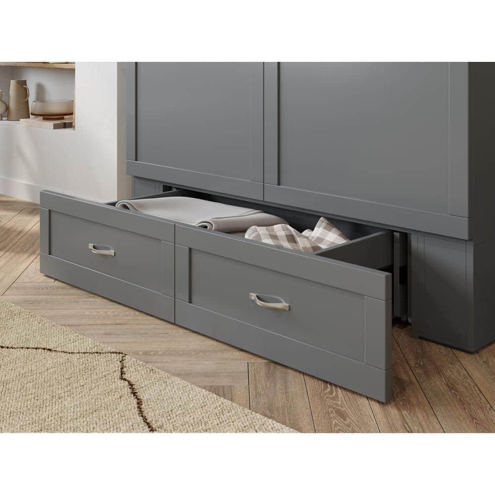 AFI Hamilton Full Solid Wood Murphy Bed Chest with Built-In Charger in Gray