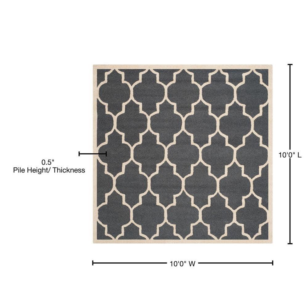 SAFAVIEH Cambridge Kevin Geometric Wool Area Rug, Dark Grey/Ivory, 10' x 10' Square