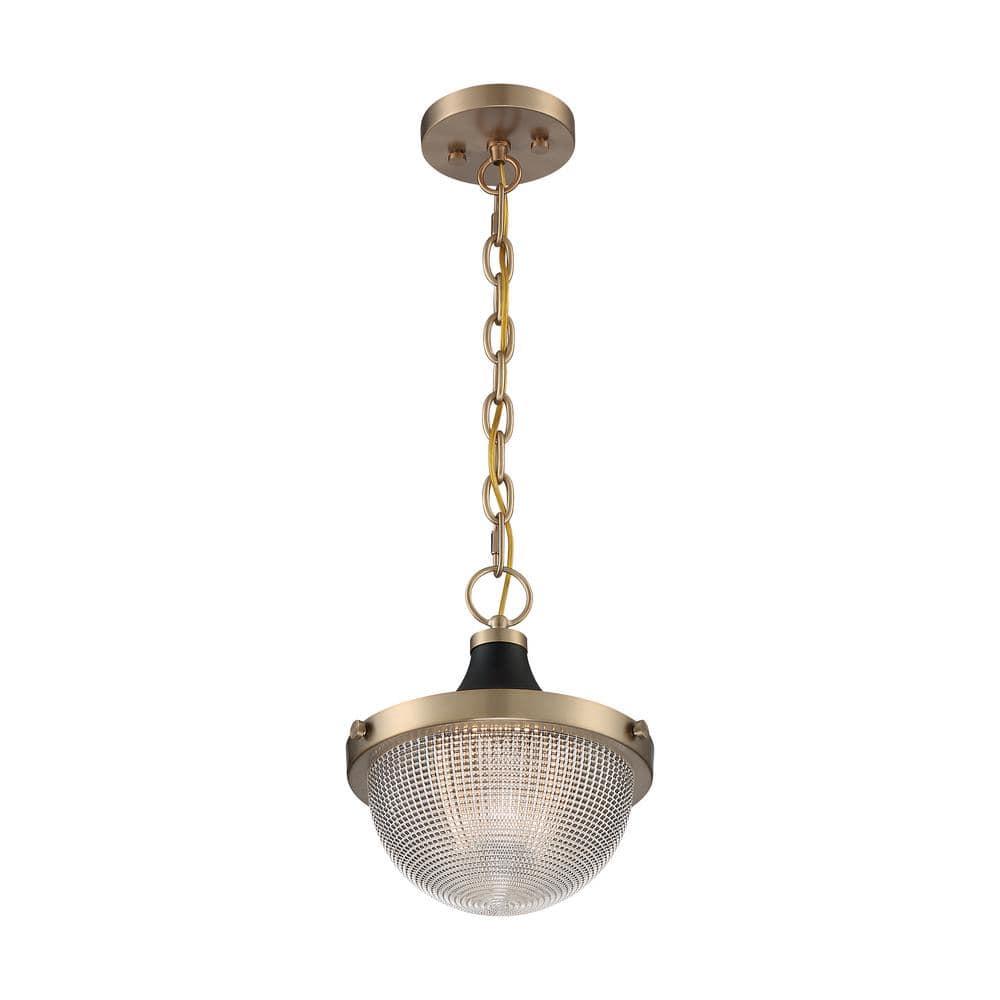 Small Burnished Brass and Glass Bowl Pendant Light