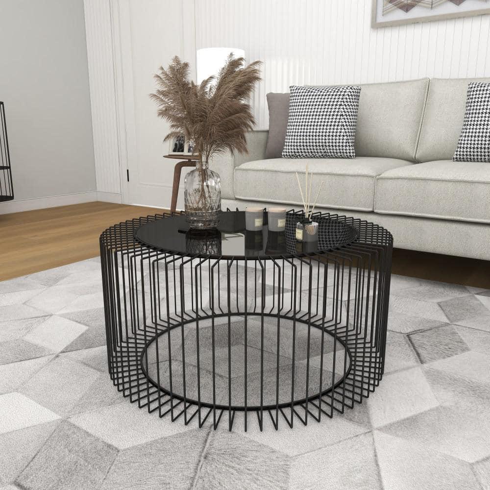 Contemporary Metal Coffee Table Black - Olivia & May: Modern Glass Top, No Assembly Required