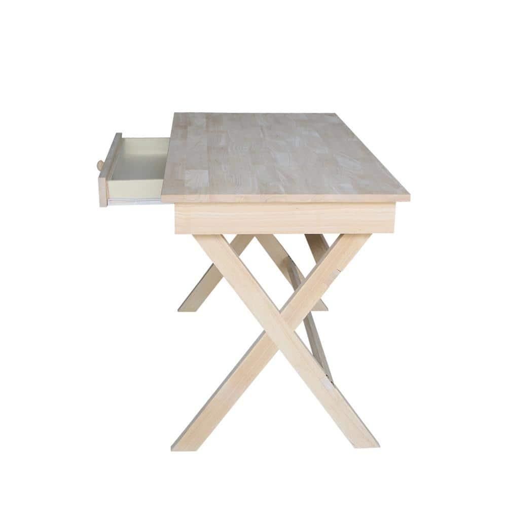 Cross Leg Desk Unfinished - International Concepts: Rubberwood Writing Desk with Drawer, Hardwood Frame