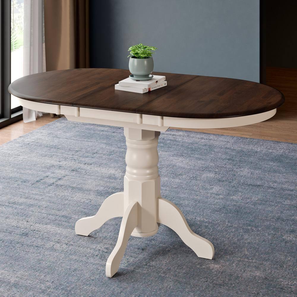 CorLiving Dillon Brown and Cream Extendable Dining Table with Wood Pedestal Base